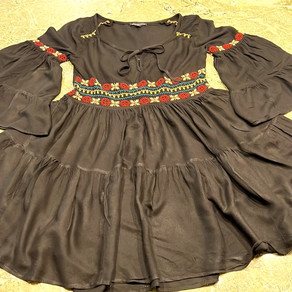 American Eagle Black Embroidered Boho Dress - Picture 7 of 16